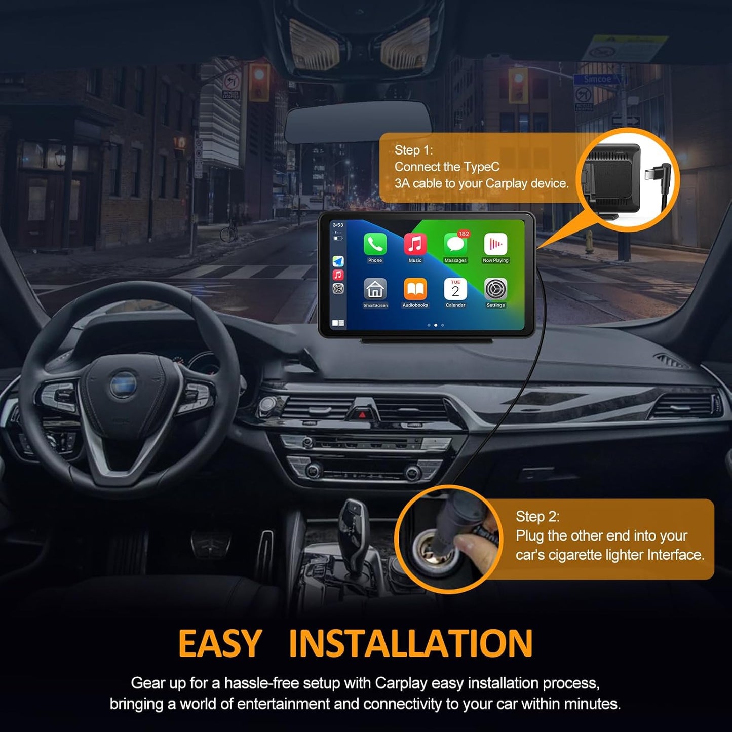 Portable Apple Carplay Screen for Car, Wireless Android Auto Stereo, Easy Install 7 Inch IPS Touch Screen Car Play Adapter, GPS Navigation, Car Audio Receivers Bluetooth, Mirror Link for All Cars