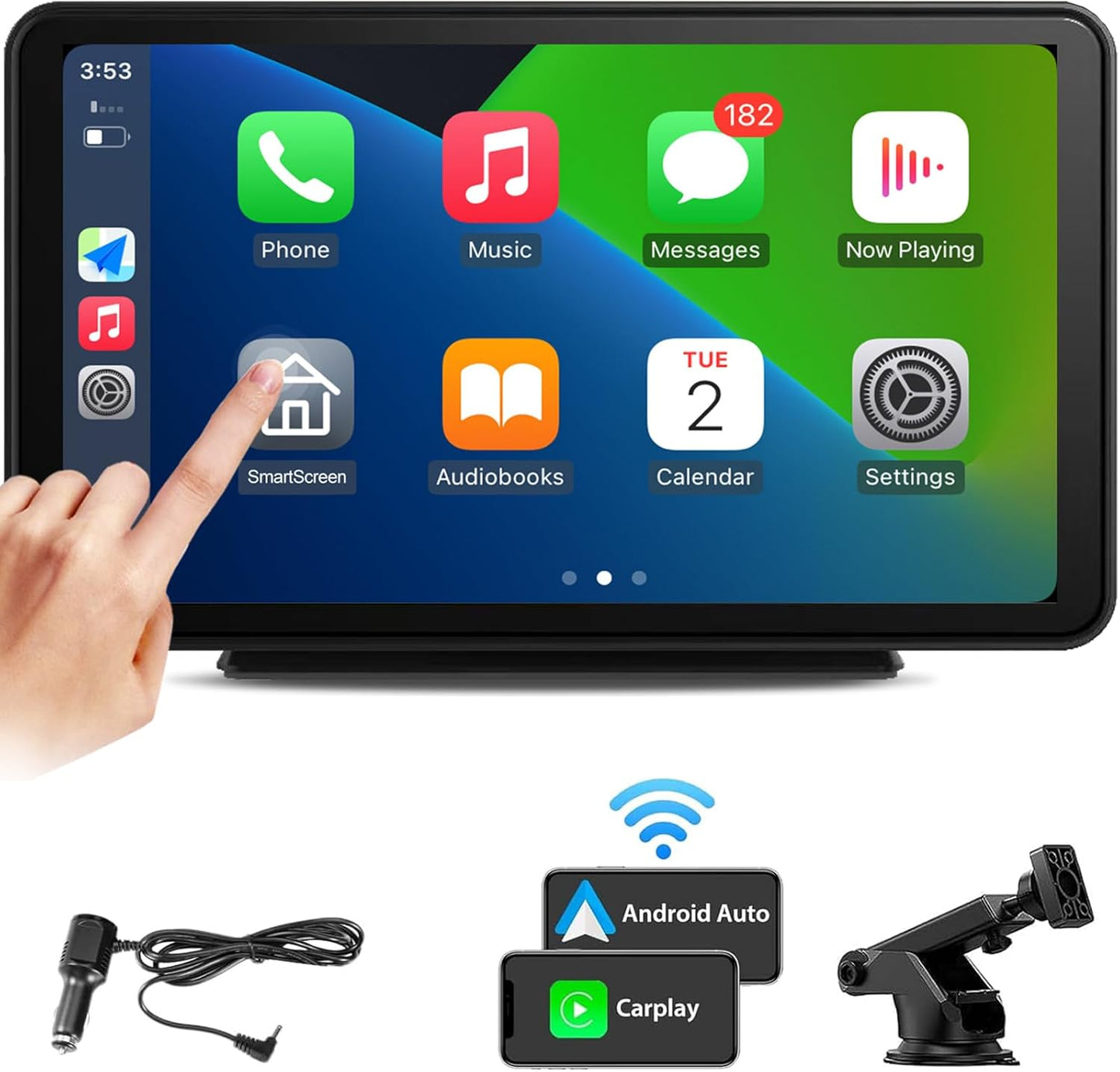 Portable Apple Carplay Screen for Car, Wireless Android Auto Stereo, Easy Install 7 Inch IPS Touch Screen Car Play Adapter, GPS Navigation, Car Audio Receivers Bluetooth, Mirror Link for All Cars